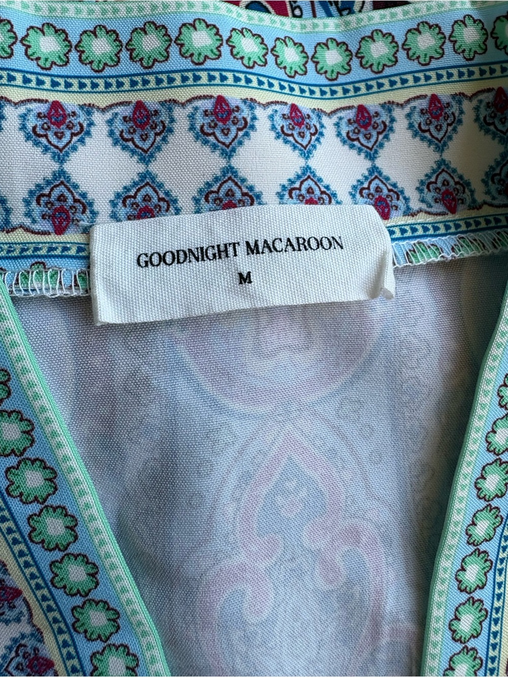 Boho Chic Paisley V-Neck Tunic Dress in Cream Teal Burgundy Goodnight Macaroon M - Picture 8 of 8